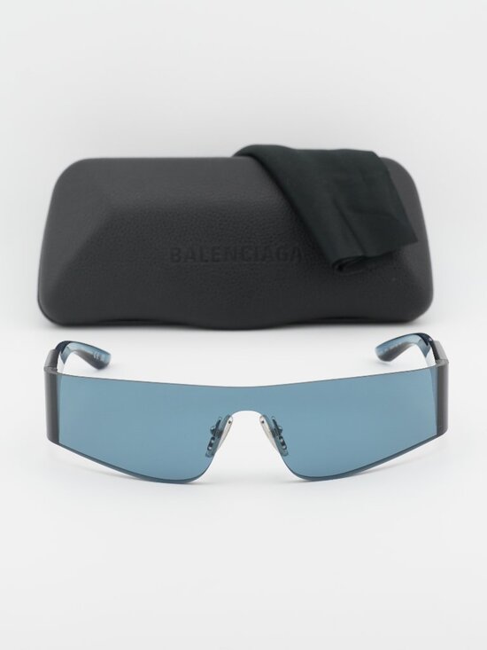 Balenciaga BB0041S 014 Shield Unisex Wrap-Around Sunglasses - Blue